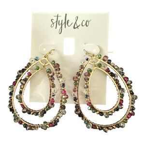Style & Co Gold Multicolor Beaded Teardrop Dangle Earrings Boho NWT